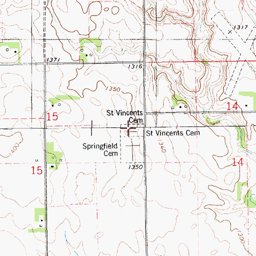 Topographic Map of Saint Vincents Cemetery, SD