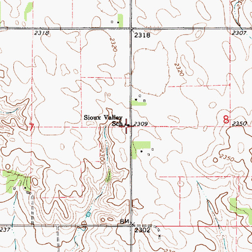 Topographic Map of Sioux Valley School, SD