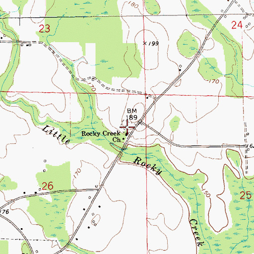 Topographic Map of Rocky Creek United Methodist Church, AL