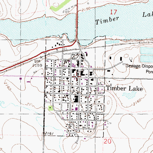 Topographic Map of Timber Lake, SD
