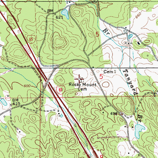 Topographic Map of Rocky Mount Cemetery, AL