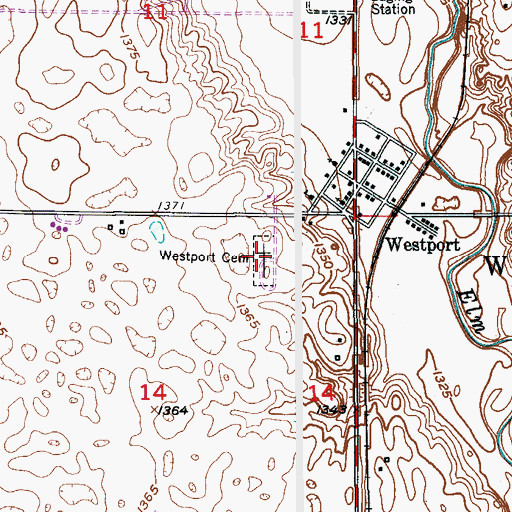 Topographic Map of Westport Cemetery, SD