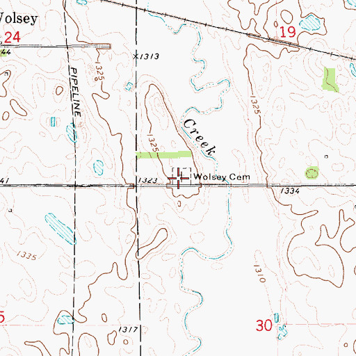 Topographic Map of Wolsey Cemetery, SD