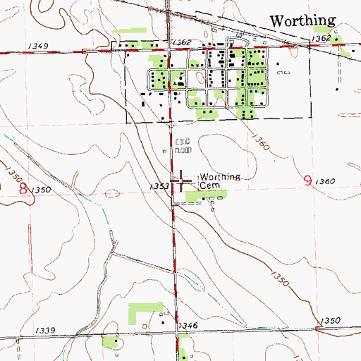 Topographic Map of Worthing Cemetery, SD