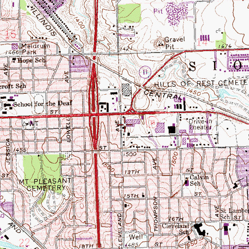 Topographic Map of Eastside Plaza, SD