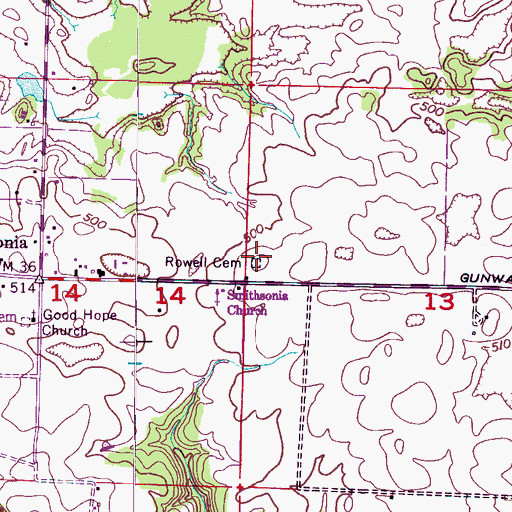 Topographic Map of Rowell Cemetery, AL