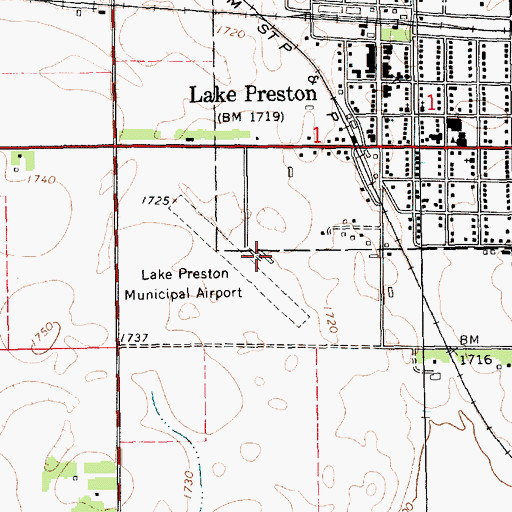 Topographic Map of Lake Preston Municipal Airport, SD