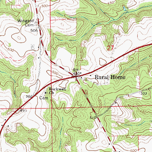 Topographic Map of Rural Home, AL
