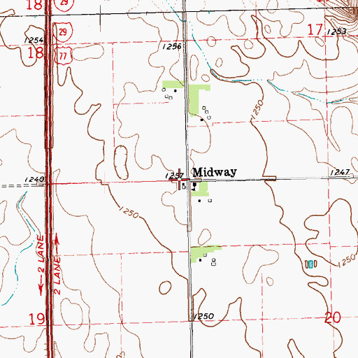 Topographic Map of Midway, SD