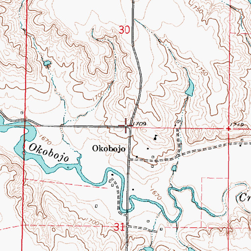 Topographic Map of Okobojo, SD