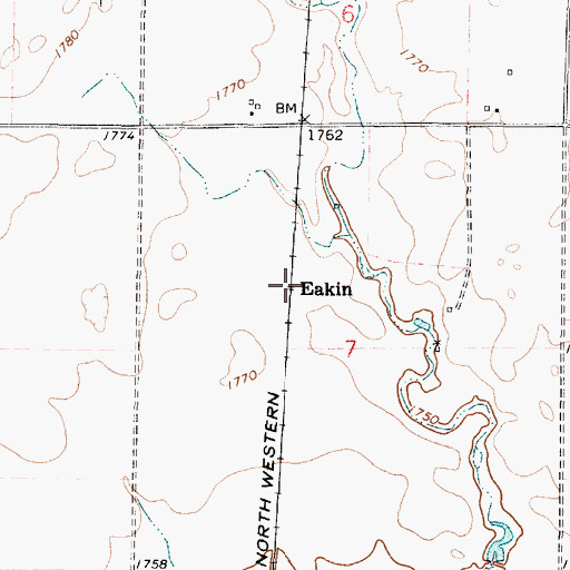 Topographic Map of Eakin, SD