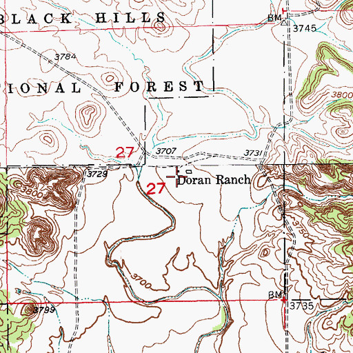 Topographic Map of Doran Ranch, SD