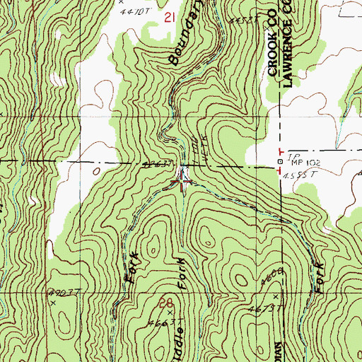 Topographic Map of East Fork Boundary Gulch, WY