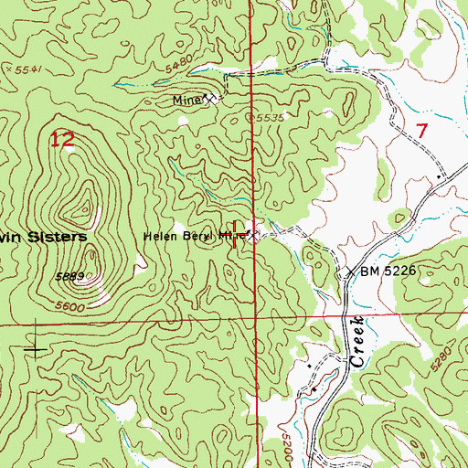 Topographic Map of Helen Beryl Mine, SD