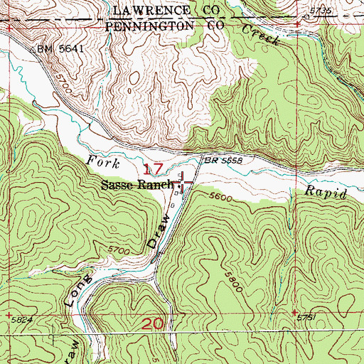Topographic Map of Long Draw, SD