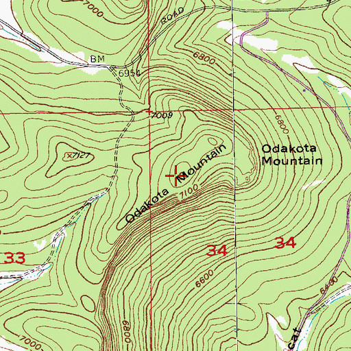 Topographic Map of Odakota Mountain, SD