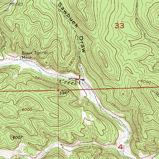 Topographic Map of Sawbuck Draw, SD