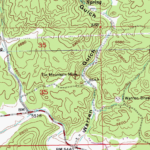 Topographic Map of Tin Mountain Mine, SD