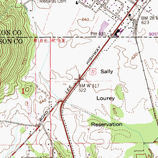 Topographic Map of Sally Lourey Reservation, AL