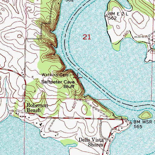 Topographic Map of Saltpeter Cave Bluff, AL