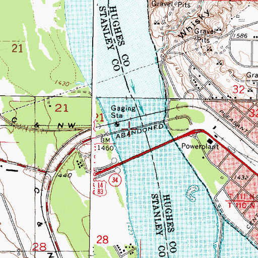 Topographic Map of Pierre Bridge (historical), SD