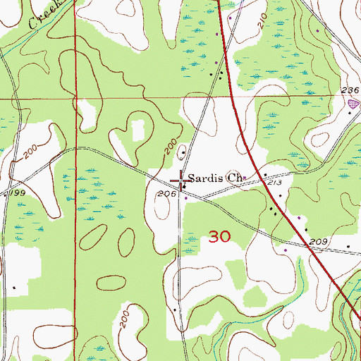 Topographic Map of Sardis United Methodist Church, AL