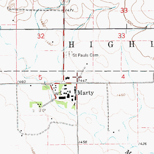 Topographic Map of Marty Indian School, SD