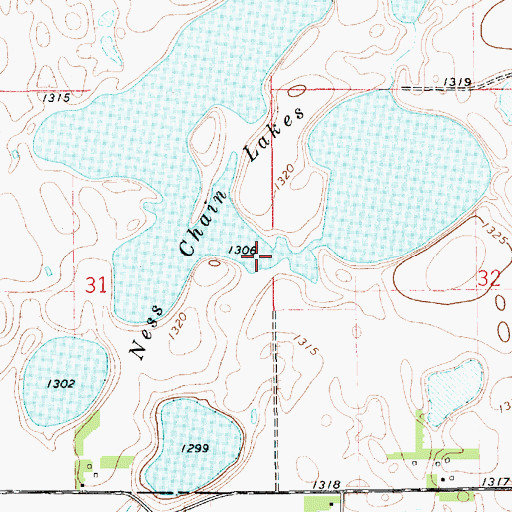 Topographic Map of Ness Chain Lake, SD