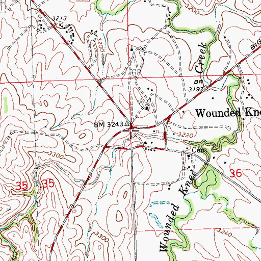 Topographic Map of Wounded Knee, SD