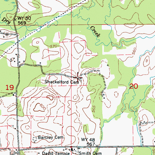 Topographic Map of Shackelford Cemetery, AL