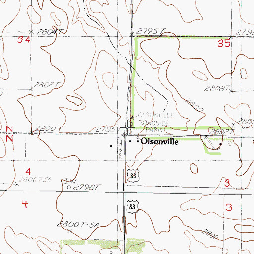 Topographic Map of Olsonville Roadside Park, SD