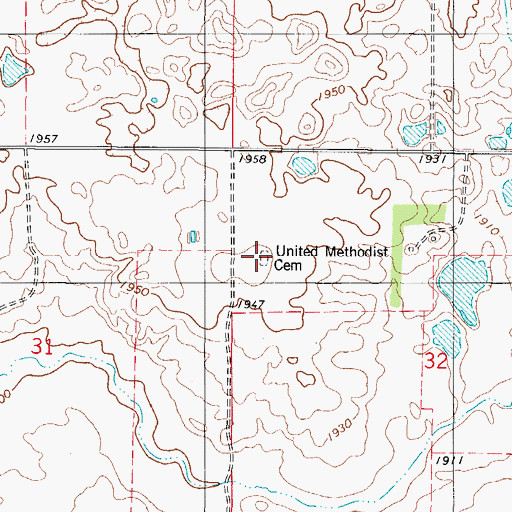 Topographic Map of United Methodist Church, SD
