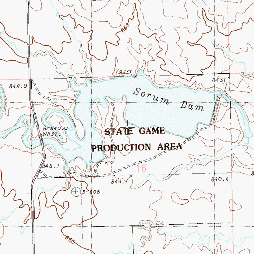 Topographic Map of Sorum Dam State Game Production Area, SD