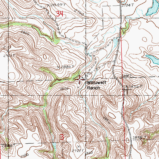 Topographic Map of Willuwett Ranch, SD