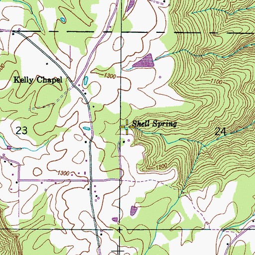 Topographic Map of Shell Spring, AL