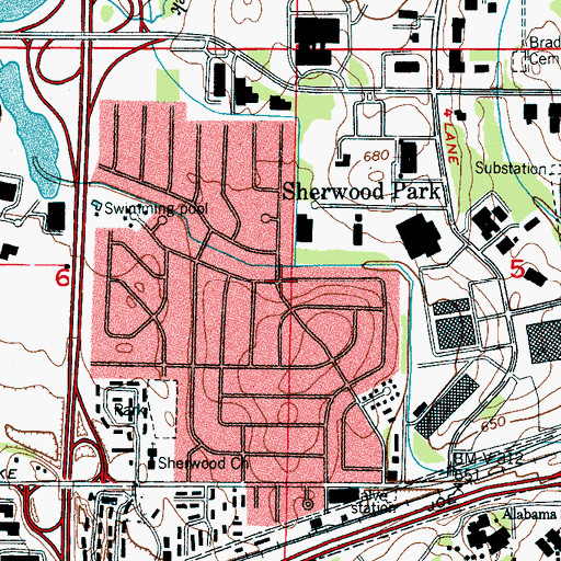 Topographic Map of Sherwood Park, AL