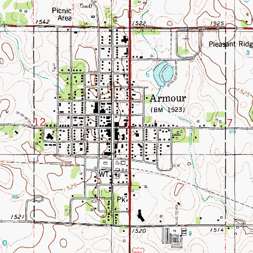 Topographic Map of City of Armour, SD