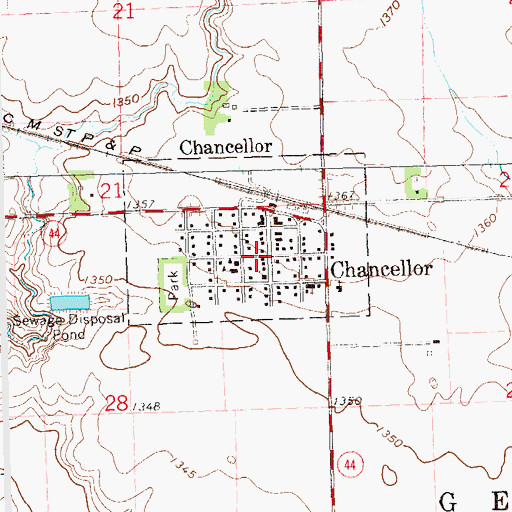 Topographic Map of Town of Chancellor, SD