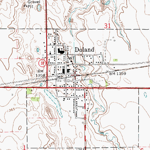 Topographic Map of City of Doland, SD