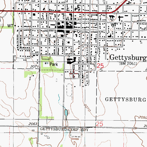 Topographic Map of City of Gettysburg, SD