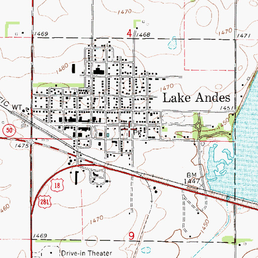 Topographic Map of City of Lake Andes, SD