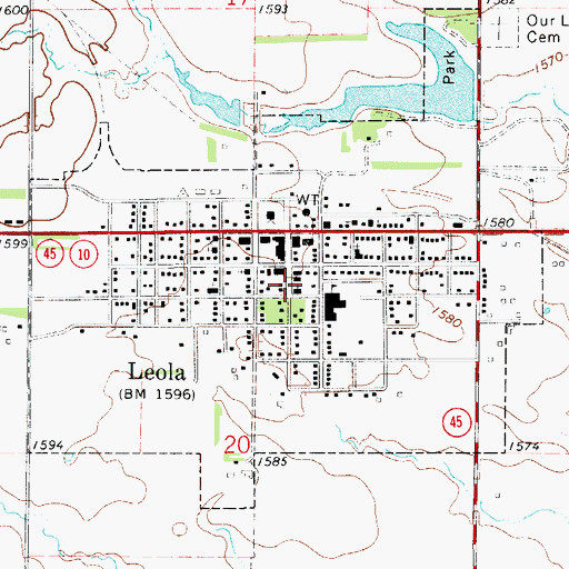 Topographic Map of City of Leola, SD