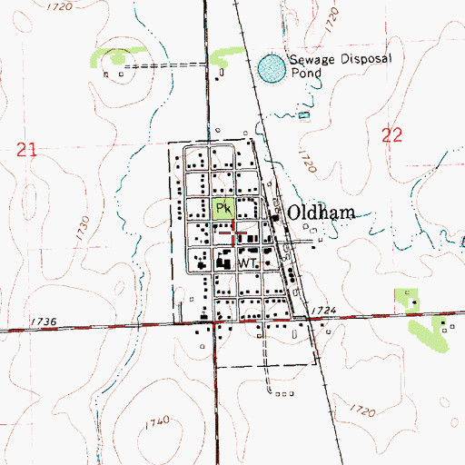 Topographic Map of City of Oldham, SD