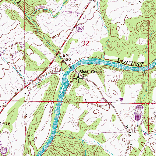 Topographic Map of Shoal Creek Church, AL