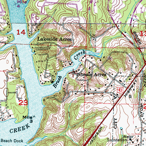 Topographic Map of Shoals Acres, AL