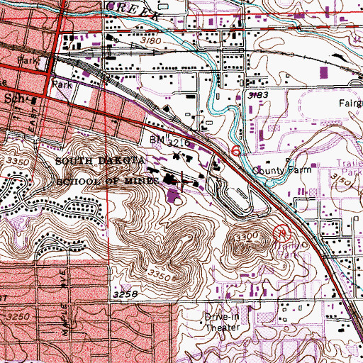 Topographic Map of South Dakota School of Mines and Technology, SD