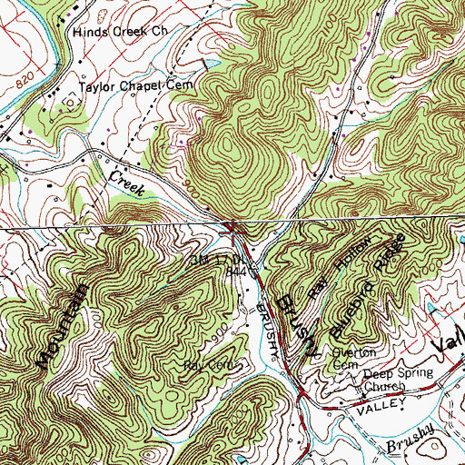 Topographic Map of Brushy Valley, TN