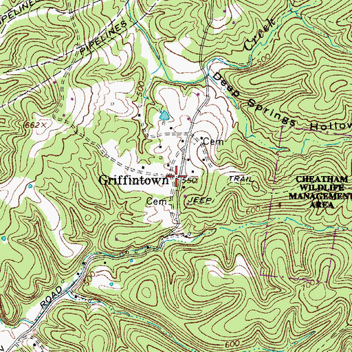 Topographic Map of Griffintown, TN