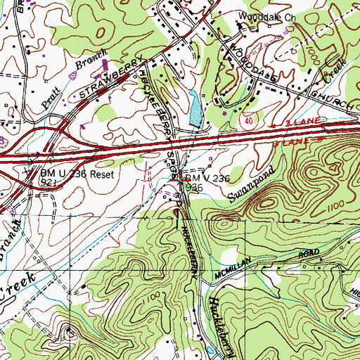 Topographic Map of Huckleberry Springs Branch, TN