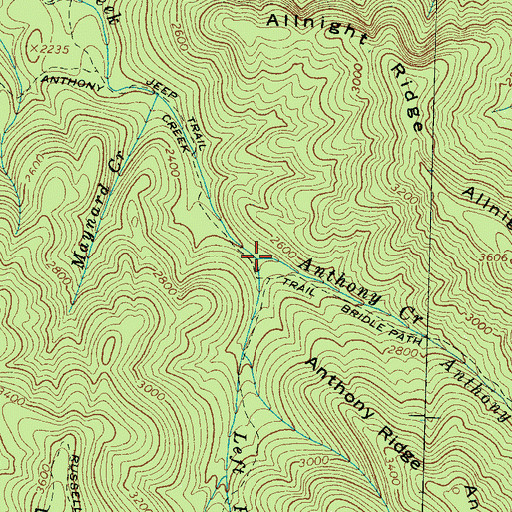 Topographic Map of Left Prong Anthony Creek, TN